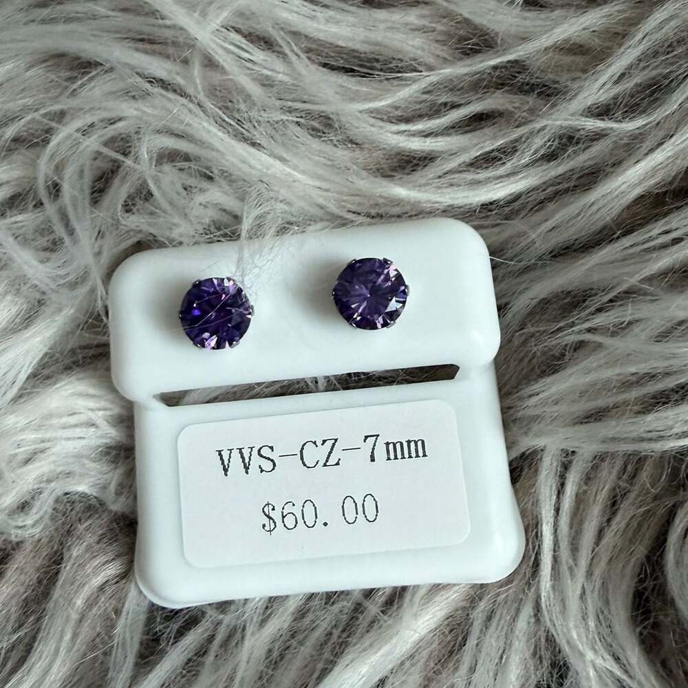 VVS CZ 7mm Round Purple Stud Earrings